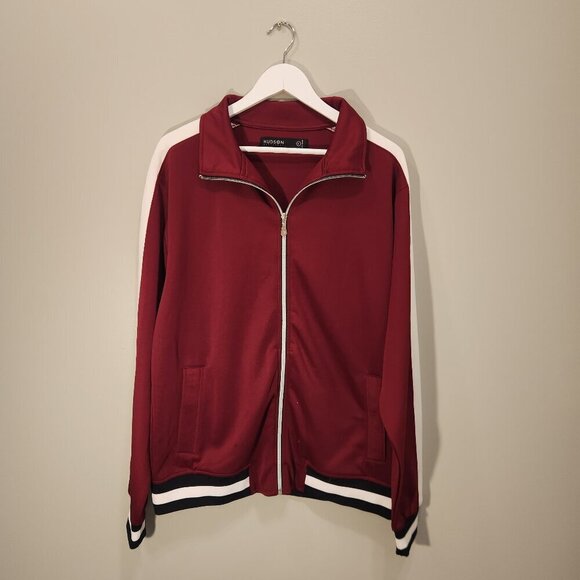 HUDSON Outerwear Men's Track Jacket Red Full Zip Collar - Size L - Picture 1 of 10